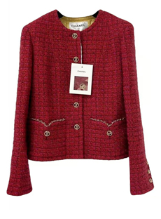CHANEL 23B P75484 Red Gold Classic Tweed Jacket